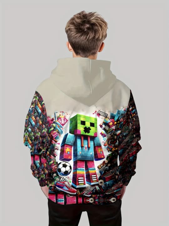 Boys' 3D Printed Long Sleeve Hoodie - Casual Pullover for Spring, Fall, Winter, Outdoor Hooded Sweatshirt